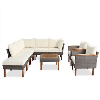 Merax Pe Rattan Sectional Sofa Set With Coffee Table