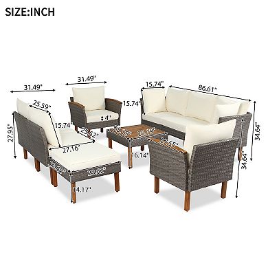 Merax Pe Rattan Sectional Sofa Set With Coffee Table
