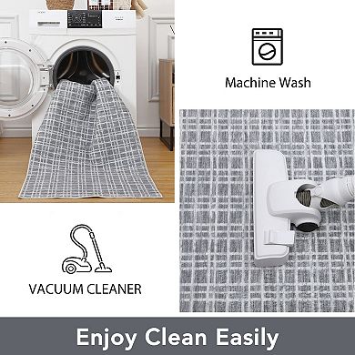 Garvee Soft Washable Area Rug Modern Plaid Throw Rug