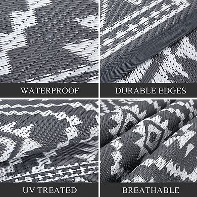 Garvee Outdoor Vintage Geometric Plastic Straw and Reversible Patio Rug