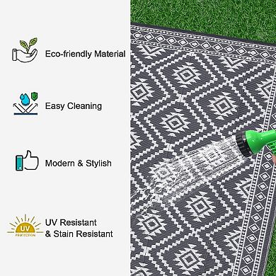 Garvee Outdoor Vintage Geometric Plastic Straw and Reversible Patio Rug