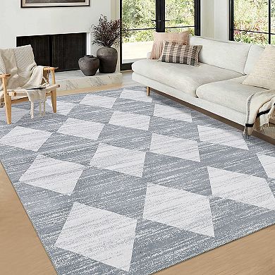 Garvee Modern Geometric Trellis Rug Washable Soft Low Pile Throw Carpet