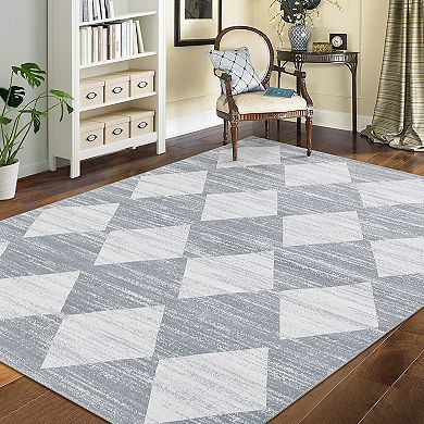 Garvee Modern Geometric Trellis Rug Washable Soft Low Pile Throw Carpet