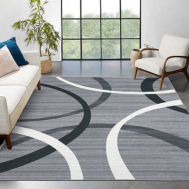 Garvee Modern Wavy Circles Design Rug Indoor Foldable Accent Rug