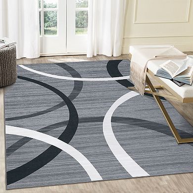 Garvee Modern Wavy Circles Design Rug Indoor Foldable Accent Rug