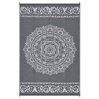 Garvee Outdoor Vintage Floral Plastic and Reversible Patio Rug