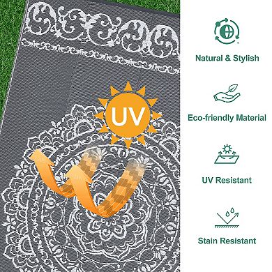 Garvee Outdoor Vintage Floral Plastic and Reversible Patio Rug