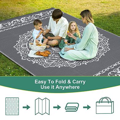 Garvee Outdoor Vintage Floral Plastic and Reversible Patio Rug