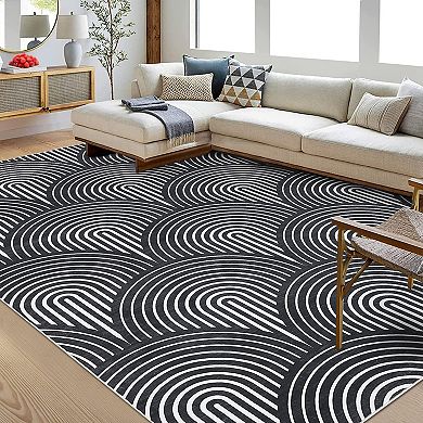 Garvee Contemporary Stripes Rug Soft Modern Abstract Throw Carpet