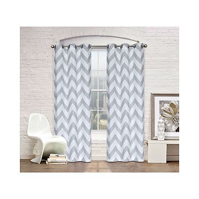 Kate Aurora Living 2 Piece Silver and White Metallic Chevron Grommet Curtain Panels - 84 In. Long