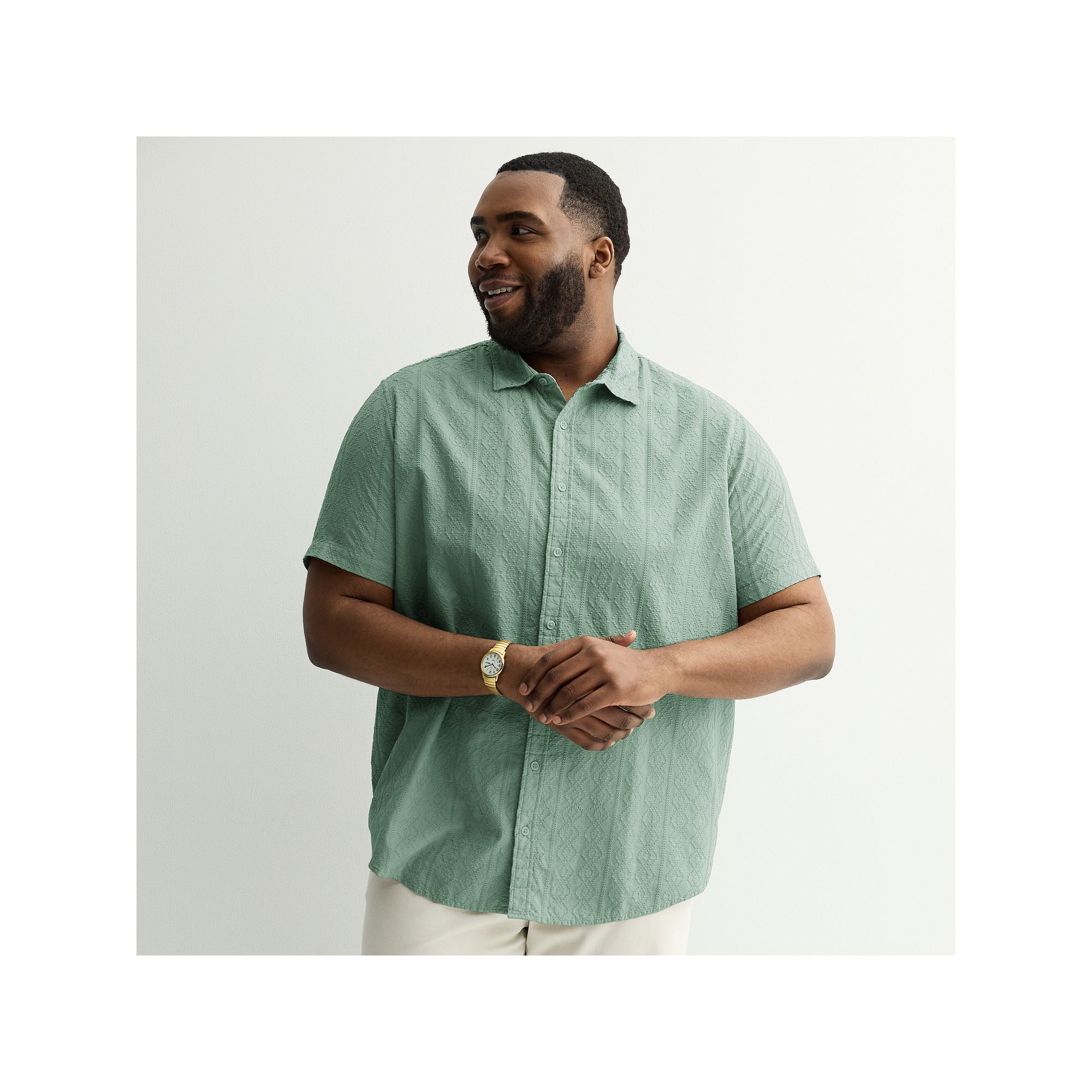 Big & Tall Apt. 9® Short Sleeve Embroidered Regular Collar Shirt, Mens, S