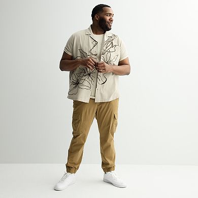 Big & Tall Apt. 9® Short Sleeve Floral Embroidered Camp Collar Shirt