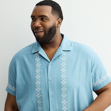 Big & Tall Apt. 9® Short Sleeve Embroidered Pattern Camp Collar Shirt