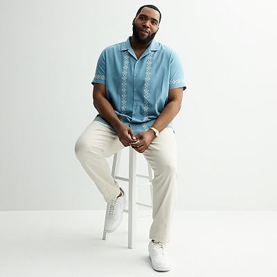 Big & Tall Apt. 9® Short Sleeve Embroidered Pattern Camp Collar Shirt