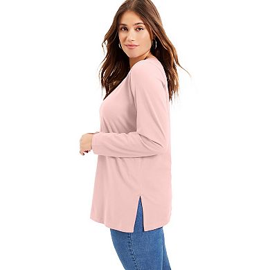 June & Vie Women's Plus Size Long-Sleeve V-Neck One + Only Tunic