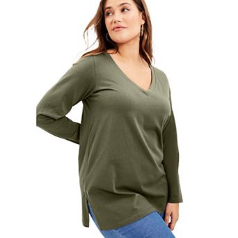 June + Vie Women's Plus Size Long-sleeve V-neck One + Only Tunic