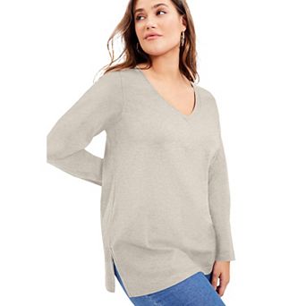 June + Vie Women's Plus Size Long-sleeve V-neck One + Only Tunic