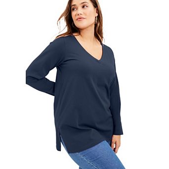 June + Vie Women's Plus Size Long-sleeve V-neck One + Only Tunic