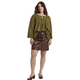 June & Vie Women's Plus Size Acid Wash Peasant Blouse