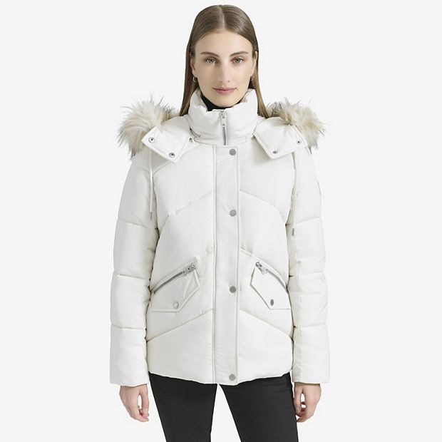 Women s Andrew Marc Faux Fur Trimmed Puffer Jacket Size Medium Birch