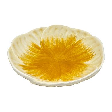 Everyday Decor White And Yellow Flower Ceramic Plate