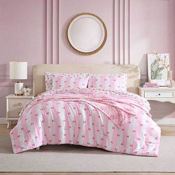Betsey Johnson Bow Stripe Pink Comforter Set