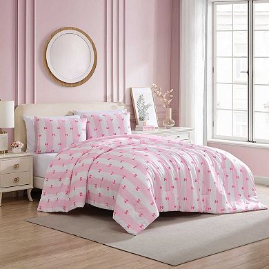Betsey Johnson Bow Stripe Pink Comforter Set