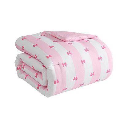 Betsey Johnson Bow Stripe Pink Comforter Set