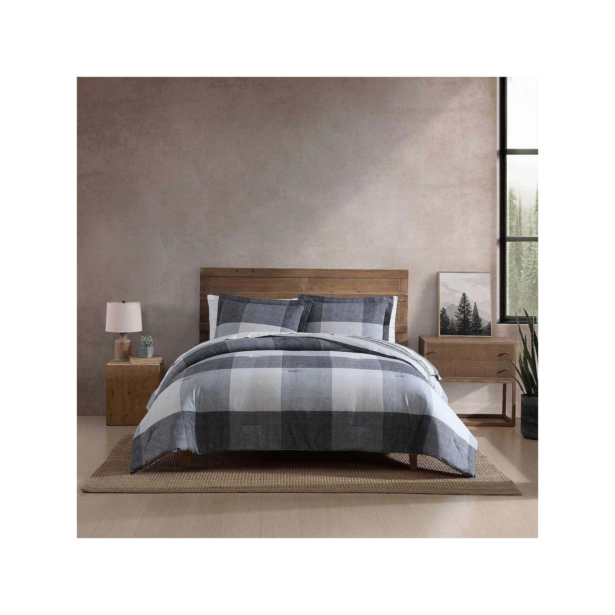 Eddie Bauer Oversized Plaid Grey Comforter Set, Gray
