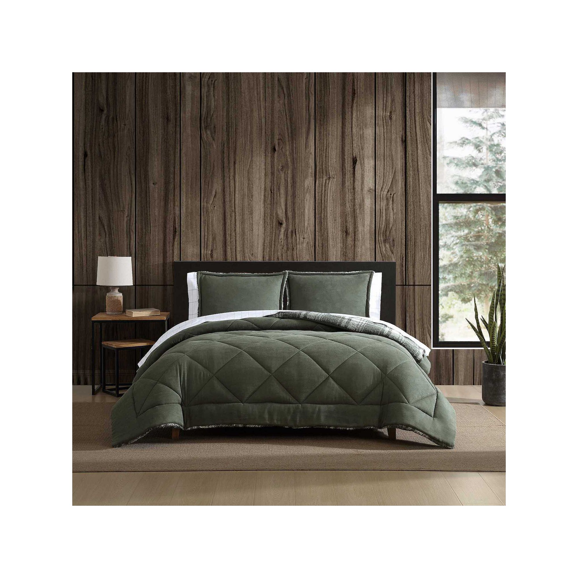 Eddie Bauer Big Lake Plaid Comforter Set with Shams, Green