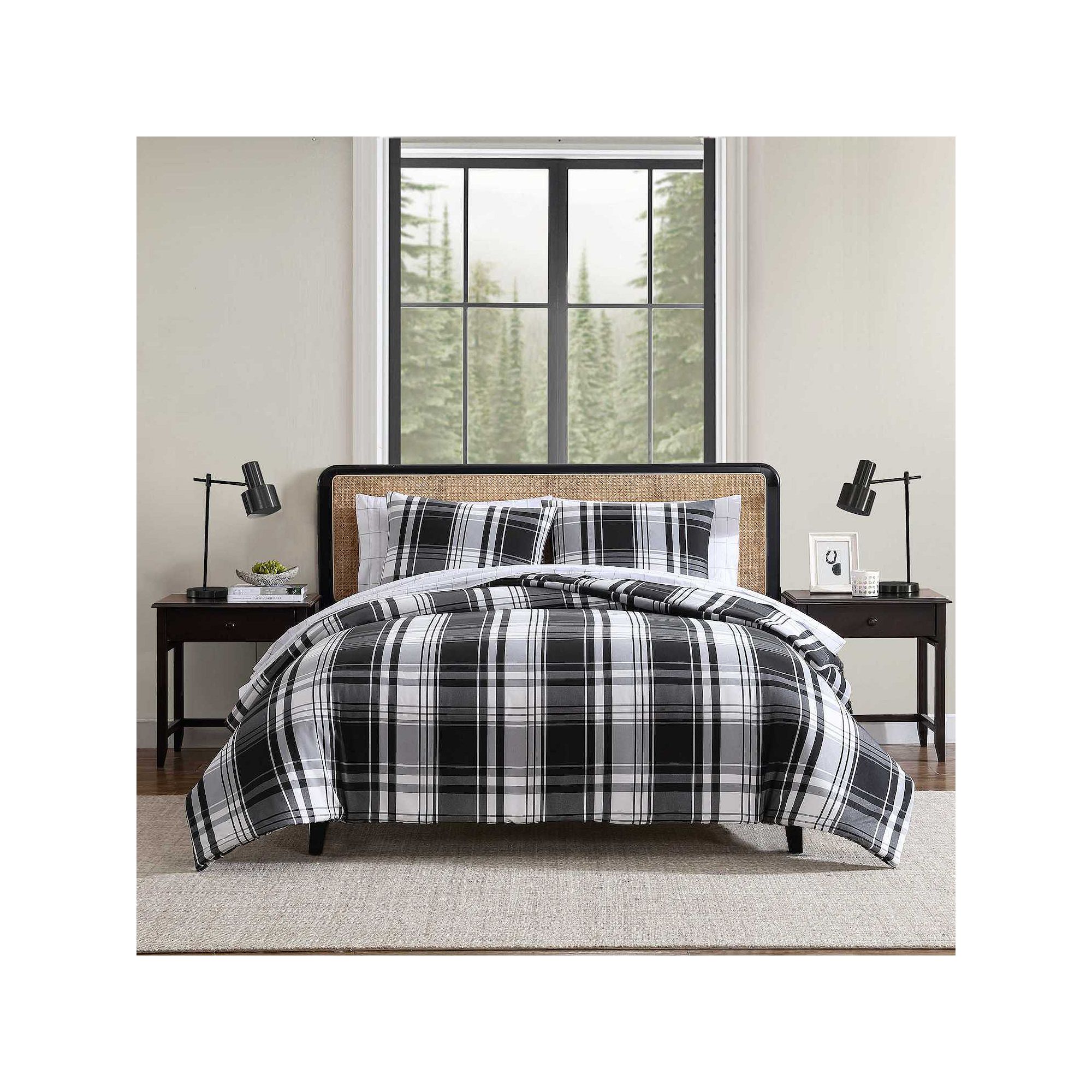 Eddie Bauer Saddle Mountain Plaid Comforter Set with Shams, Black