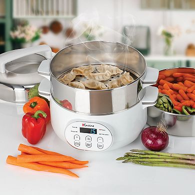 Electric Food Steamer; Stainless Steel, White, Digital, Large Capacity