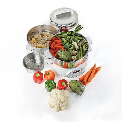 Electric Food Steamer; Stainless Steel, White, Digital, Large Capacity