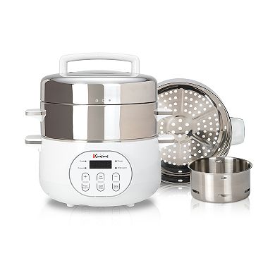 Electric Food Steamer; Stainless Steel, White, Digital, Large Capacity