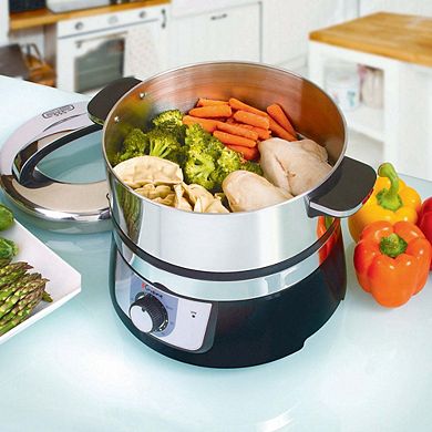 Electric Food Steamer; Stainless Steel, Black Small 3.2l Capacity - 1200 Watts