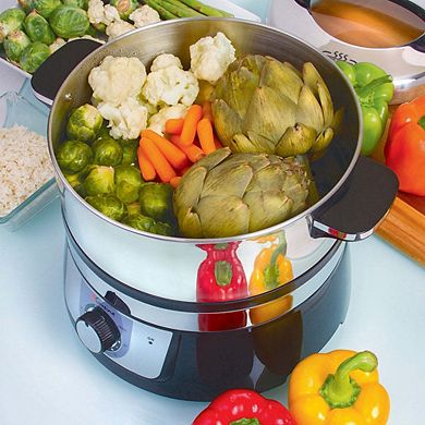 Electric Food Steamer; Stainless Steel, Black Small 3.2l Capacity - 1200 Watts