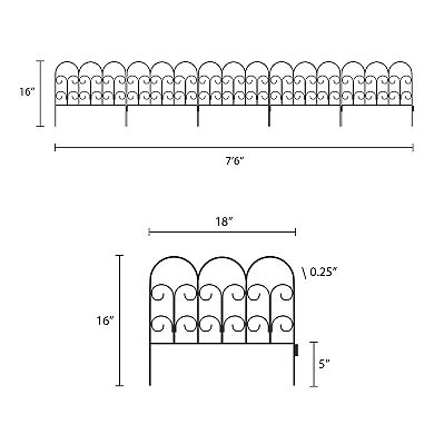 Pure Garden 5-Pack Black Metal Garden Fencing