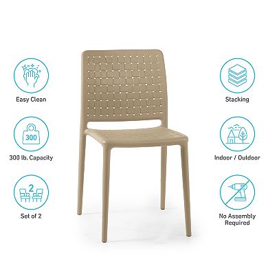 WRG Home Bari Modern Outdoor / Indoor Stacking Patio Dining Side Chair 2-piece Set