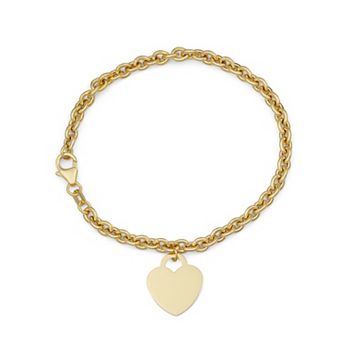 Au Naturale 14k Gold Rolo Link Heart Tag Charm Bracelet