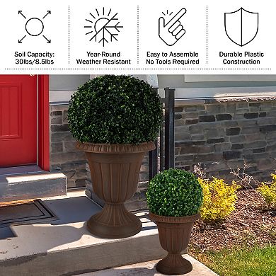 Pure Garden 2-Pack Large and Small Black Urn Planter Set