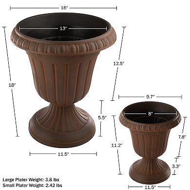 Pure Garden 2-Pack Large and Small Black Urn Planter Set