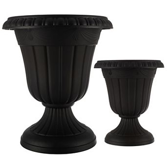Pure Garden 2-Pack Large and Small Black Urn Planter Set
