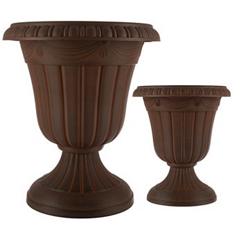 Pure Garden 2-Pack Large and Small Black Urn Planter Set