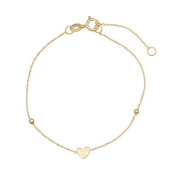 Kids' Au Naturale 14k Gold Heart & Bead Adjustable Bracelet