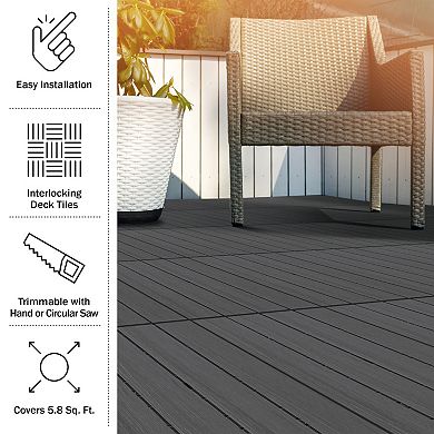 Pure Garden 6-Pack Mocha Woodgrain Patio Deck Tiles
