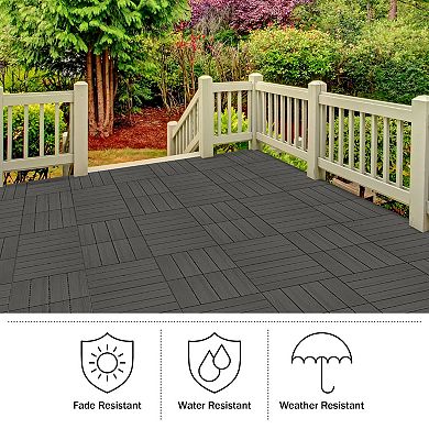 Pure Garden 6-Pack Mocha Woodgrain Patio Deck Tiles