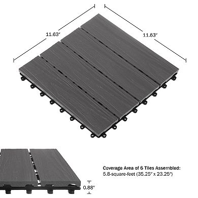 Pure Garden 6-Pack Mocha Woodgrain Patio Deck Tiles
