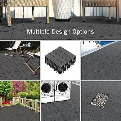 Pure Garden 6-Pack Mocha Woodgrain Patio Deck Tiles