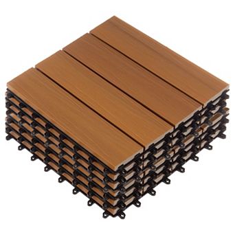 Pure Garden 6-Pack Mocha Woodgrain Patio Deck Tiles
