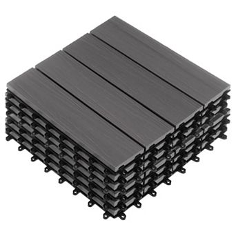 Pure Garden 6-Pack Mocha Woodgrain Patio Deck Tiles